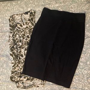 Elastic Waist Black Pencil Skirt, Knee-length